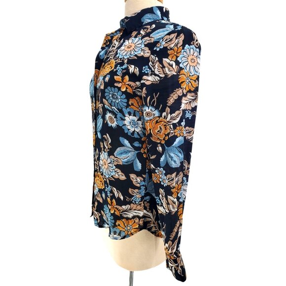 H&M Conscious 2 Shirt Women's Long Sleeve Floral Button-Up Lightweight Sheer Top - Picture 3 of 12